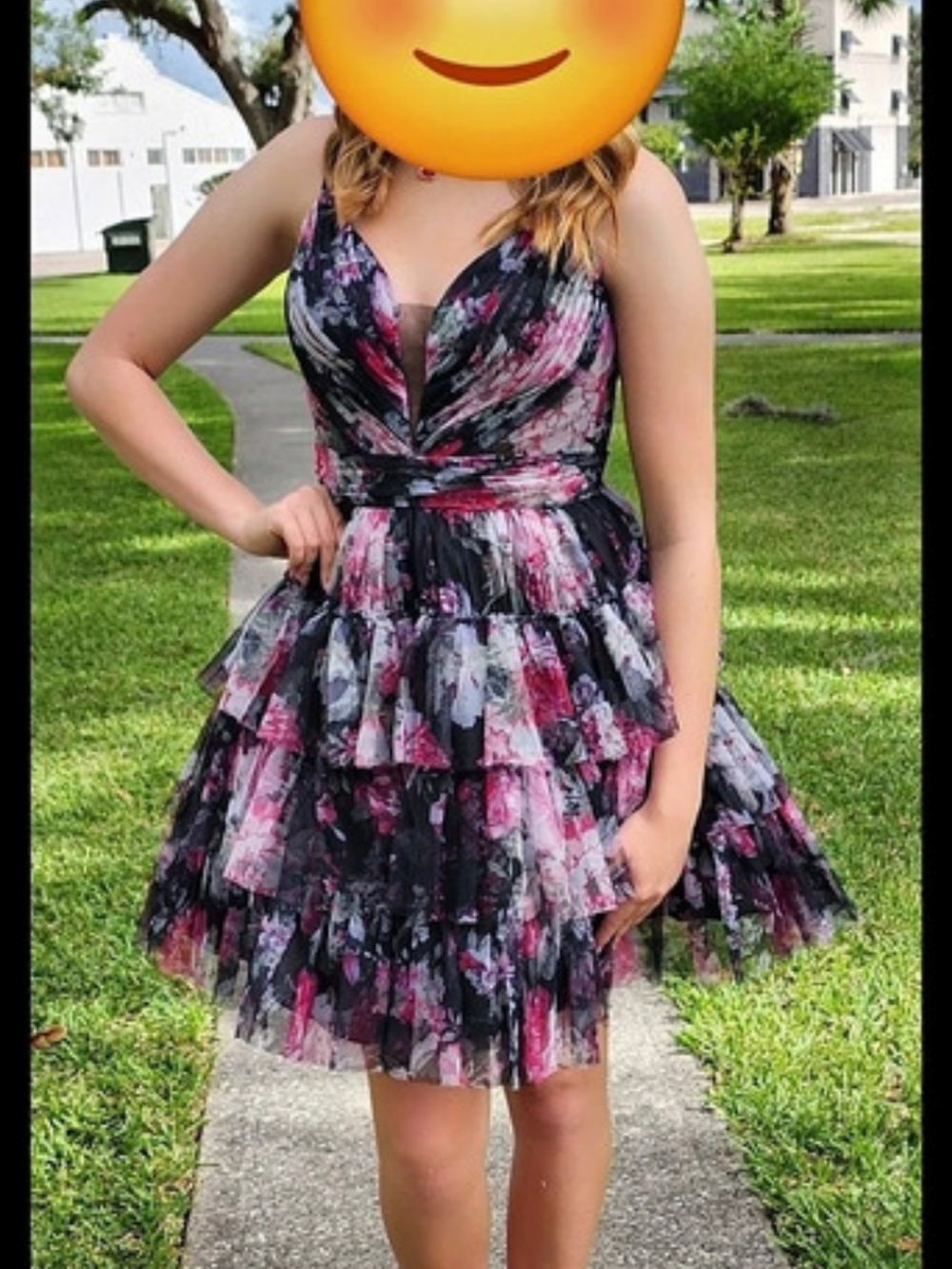 Floral Mini Dress in Black & Pink Like New